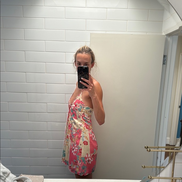 Zara Pink and Green Babydoll Mini Dress - Picture 4 of 5